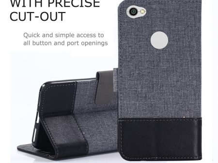 MUXMA Splicing Leather Canvas Wallet Stand Mobile Phone Case for Xiaomi Redmi Note 5A Prime   Redmi Y1 For Sale