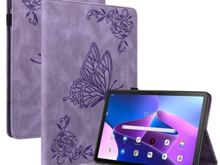 Butterfly Flower Imprinted Tablet Case for Lenovo Tab M10 (Gen 3), PU Leather Stand Card Holder Protective Cover Sale