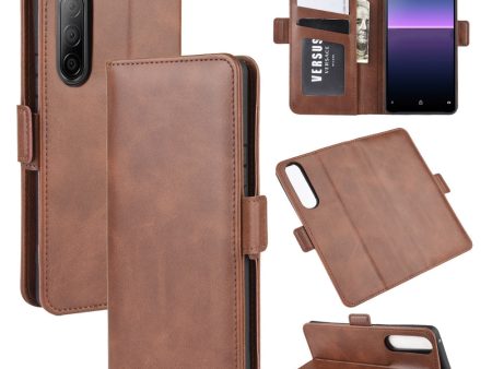 Double Clasp Flip Leather Wallet Stand Phone Shell for Sony Xperia 10 II For Discount