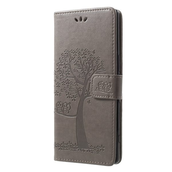 Imprint Tree Owl Leather Wallet Stand Case for Sony Xperia 1 Discount