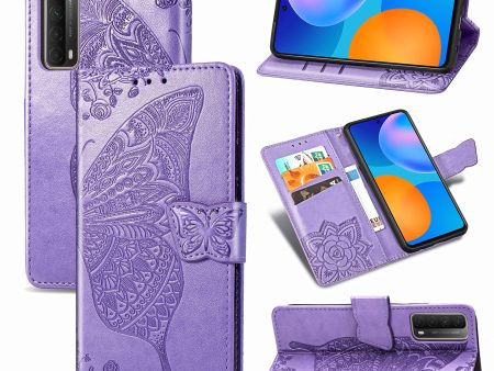 Imprint Big Butterfly Leather Wallet Phone Stand Shell for Huawei P Smart 2021   Huawei Y7a Discount