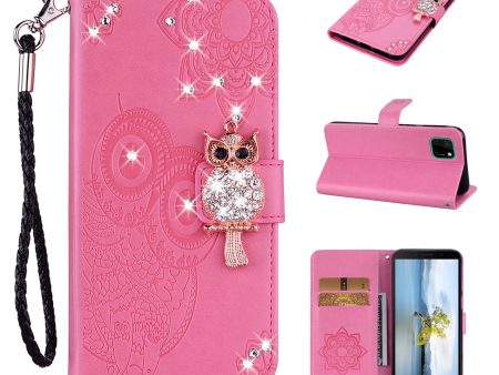 Owl Imprint Rhinestone Decor Leather Phone Cover Case for Huawei Y5p Online Hot Sale