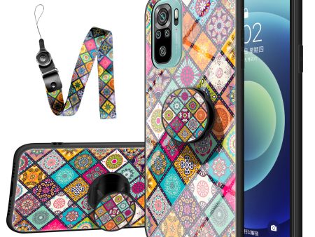 Colorful Flower Print Glass Hybrid Phone Case Protector with Lanyard for Xiaomi Poco M5s 4G   Redmi Note 10 4G   Note 10S 4G Supply