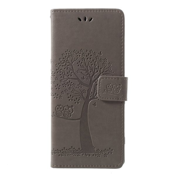 Imprint Tree Owl Leather Wallet Stand Case for Sony Xperia 1 Discount