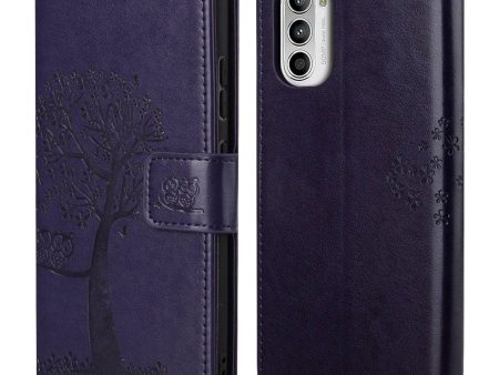 For Motorola Moto G52 4G Anti-scratch Anti-drop PU Leather Phone Cover Owl Tree Pattern Imprinted Wallet Style Stand Case with Wrist Strap Discount