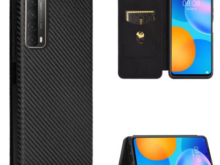 Auto-absorbed Carbon Fiber Texture Shell for Huawei P smart 2021 Y7a Stand Leather Case Online now