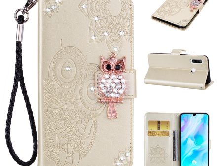 Owl Imprint Rhinestone Decor Leather Phone Cover Case for Huawei Y6p For Cheap