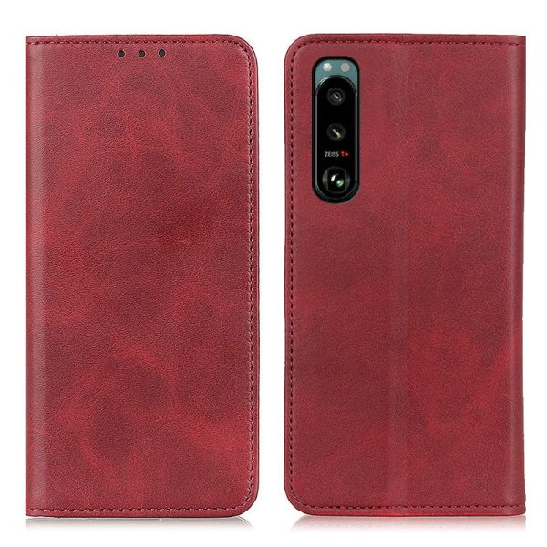 Auto-absorbed Split Leather Wallet Phone Cover with Stand Shell for Sony Xperia 5 III 5G For Sale